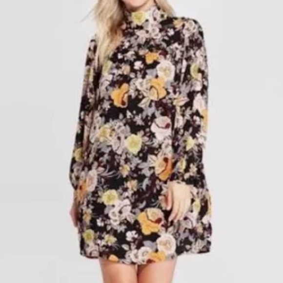 Who What Wear Midnight garden High collar shoulder buttons long sleeve dress S - Picture 11 of 11